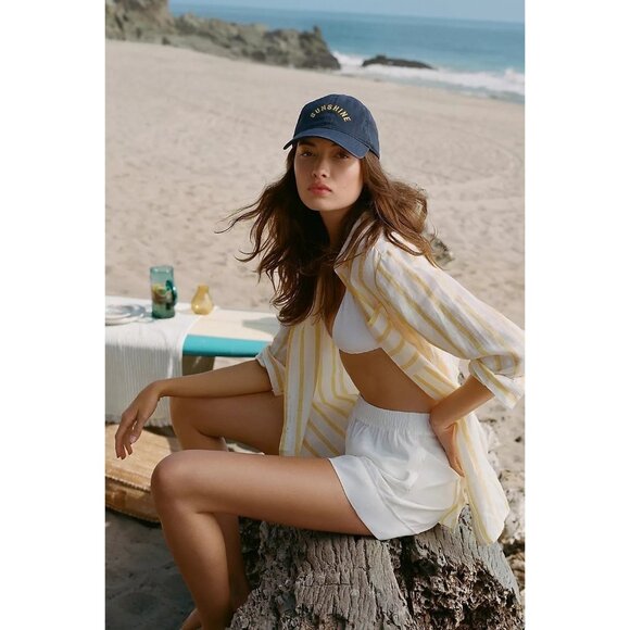 Maeve Tops - Maeve Striped Button Down Beach Cover-Up Top